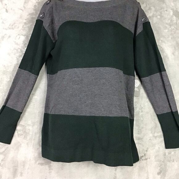 Vince Camuto Women’s Green Gray Colorblock Button Shoulder Tunic Sweater Sz S - Picture 12 of 12